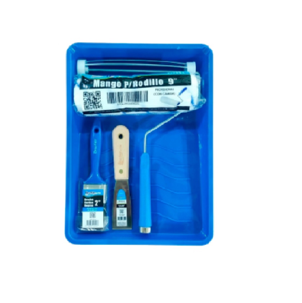 KIT PARA PINTAR 5 PZAS ( BANDEJA+ESQUELETO+FUNDA 9"+ESPATULA+ BROCHA 2" ) REF. BFPINT1 MARCA BRUFER