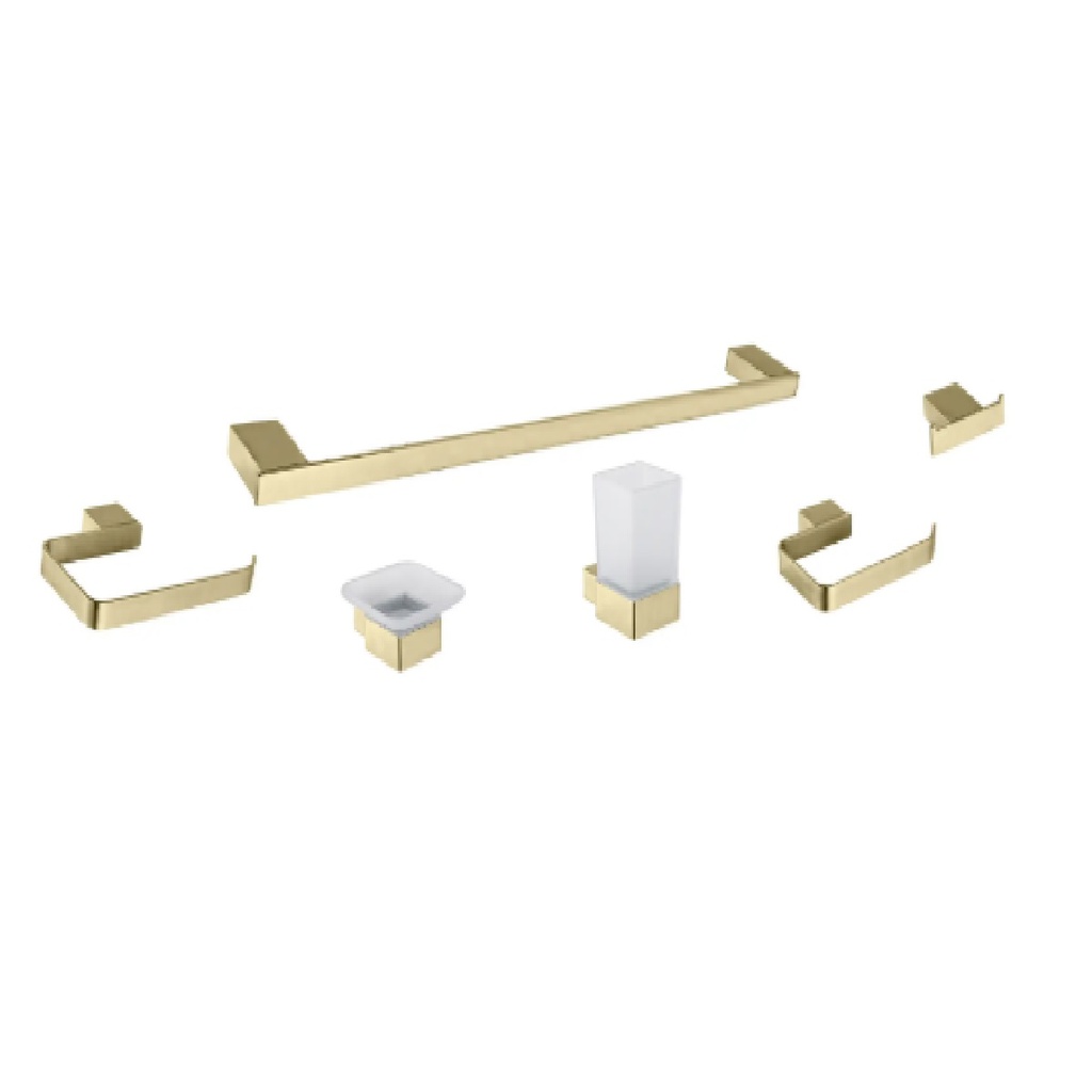 ACCESORIOS PARA BAÑO 6 PZAS MOD.202 GOLDEN BRUSHED / CEPILLADO / SATINADO GRI-1276 MARCA BELT-G