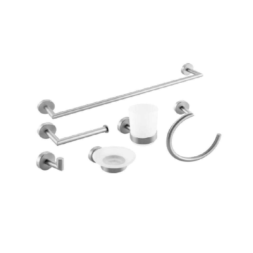 ACCESORIOS PARA BAÑO 6 PZAS MOD. 204 BRUSHED / CEPILLADO / SATINADO GRI-1279 MARCA BELT-G