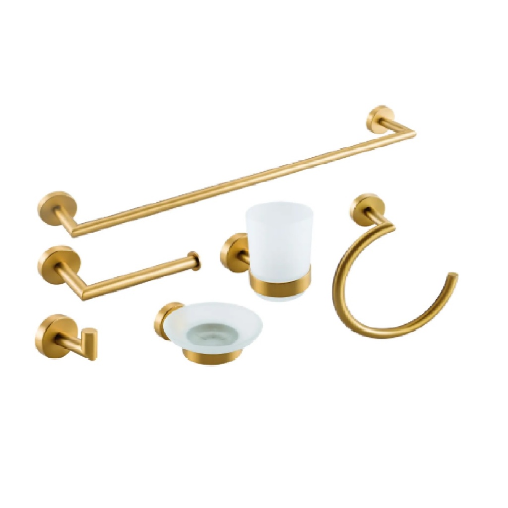 ACCESORIOS PARA BAÑO 6 PZAS MOD. 204 GOLDEN BRUSHED / CEPILLADO / SATINADO GRI-1281 MARCA BELT-G