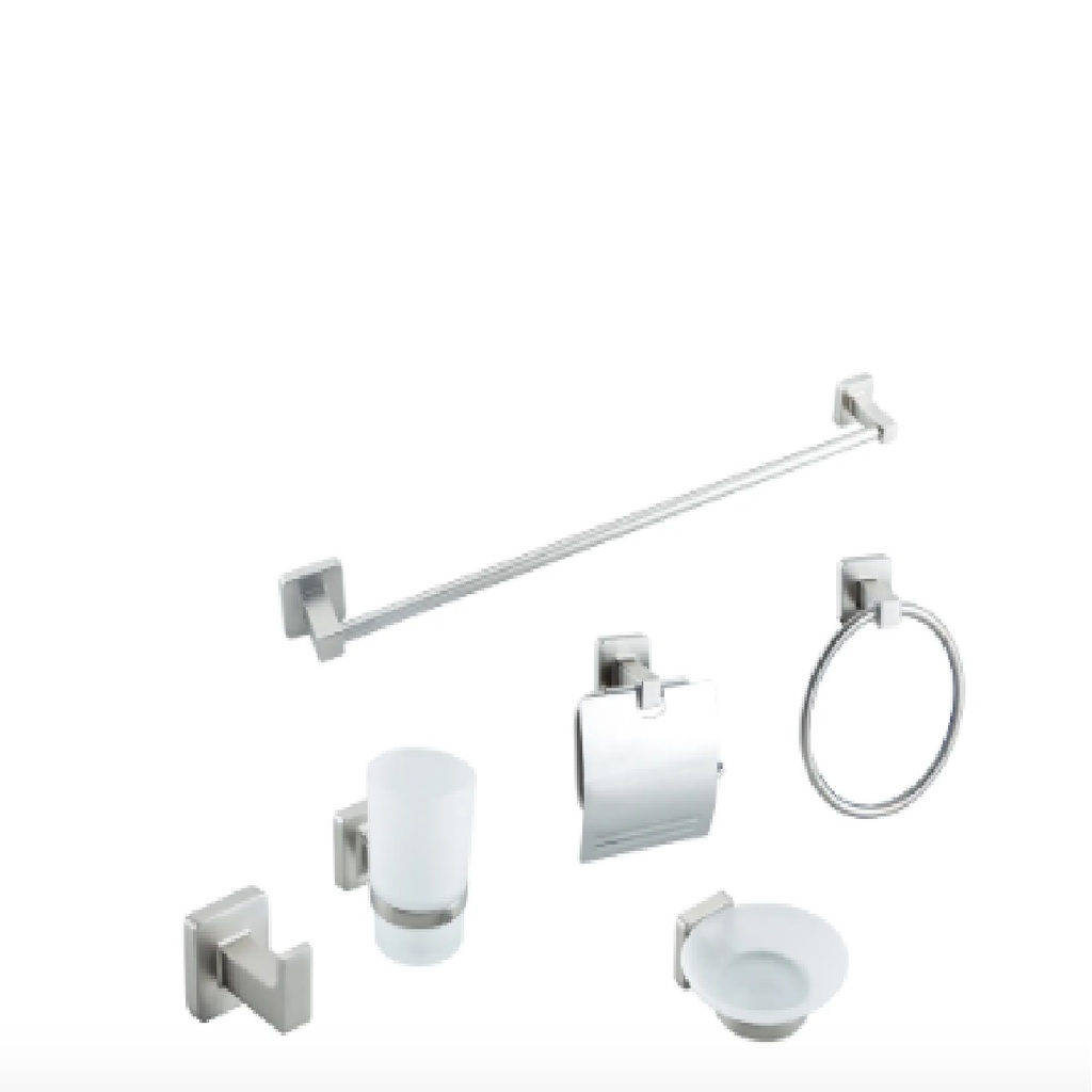 ACCESORIOS PARA BAÑO 6 PZAS MOD. 110 BRUSHED / CEPILLADO / SATINADO REF. GRI-1284 MARCA BELT-G