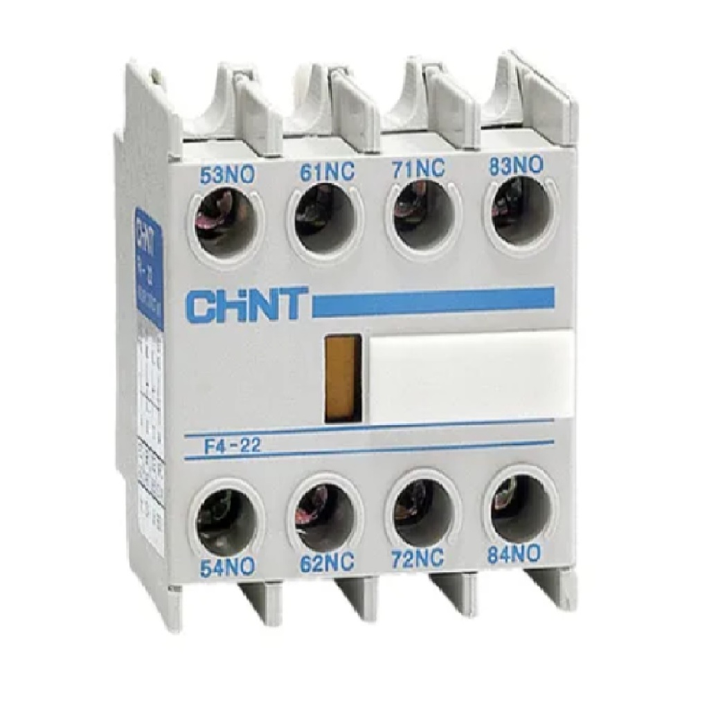 BLOQUE DE CONTACTOS AUXILIARES 2 NA + 2 NC P/ CONTACTOR NC1-NC2 FRONTAL GRIS REF. F4-22 MARCA CHINT
