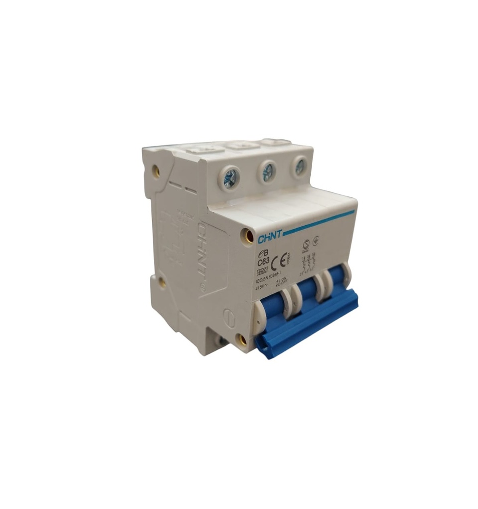 BREAKER TERMOMAGNETICO 3 X 63 AMP C. CURVE MOD. EB-C63 415 V REF. 310448 MARCA CHINT