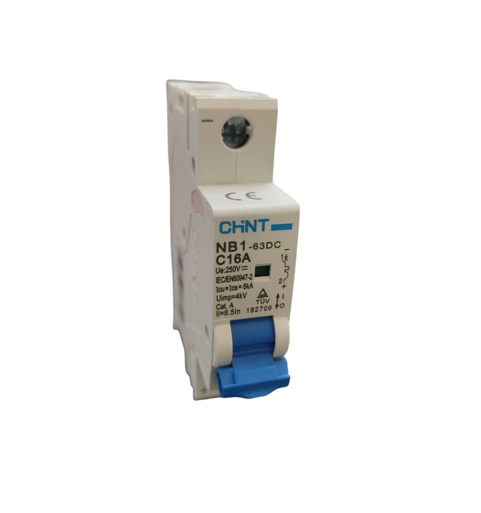 BREAKER TERMOMAGNETICO 1 X 16 AMP C. CURVE 250 V MOD. NB1-63DC16A REF. 366742 MARCA CHINT
