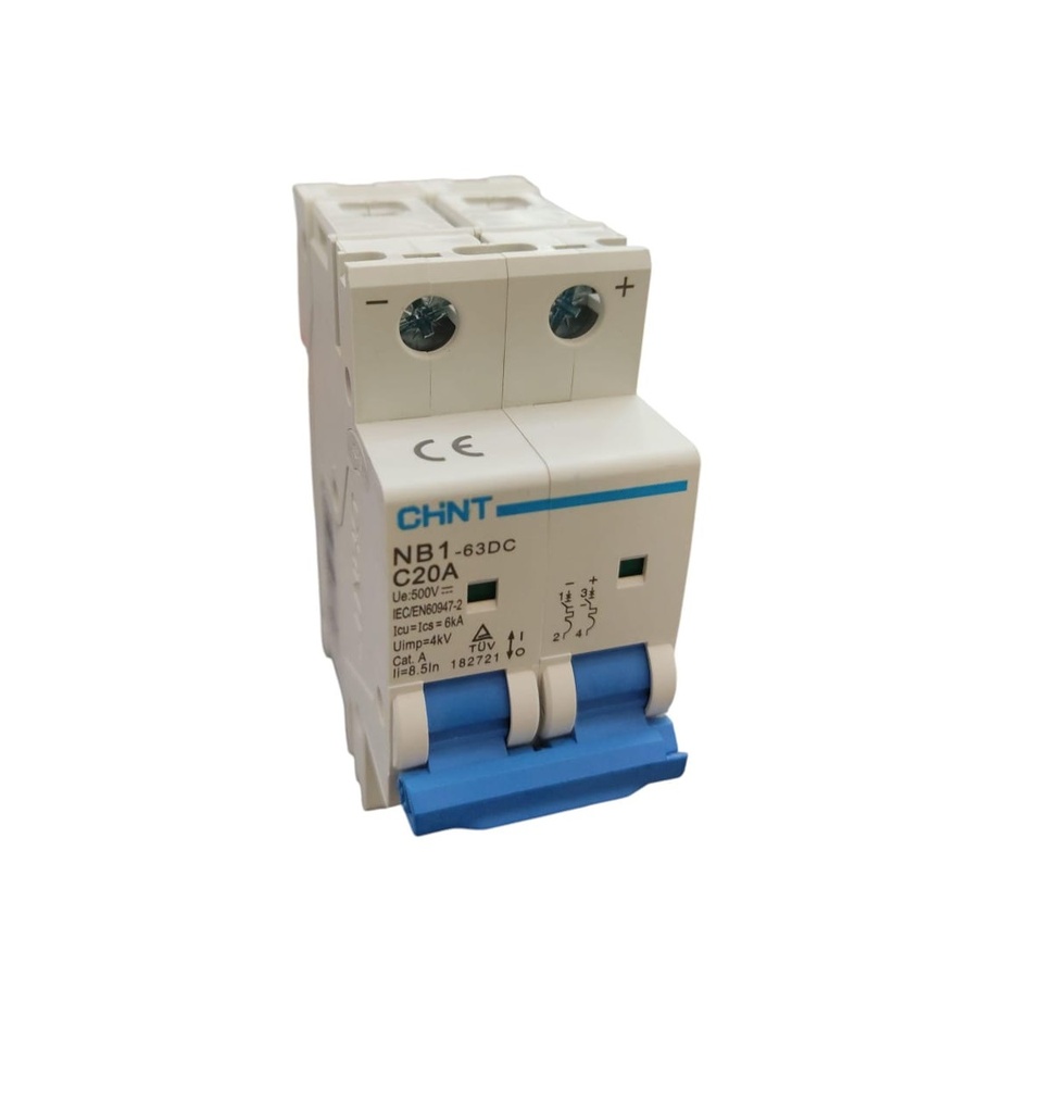 BREAKER TERMOMAGNETICO 2 X 20 AMP C. CURVE 500 V MOD. NB1-63DC20A REF. 366896 MARCA CHINT