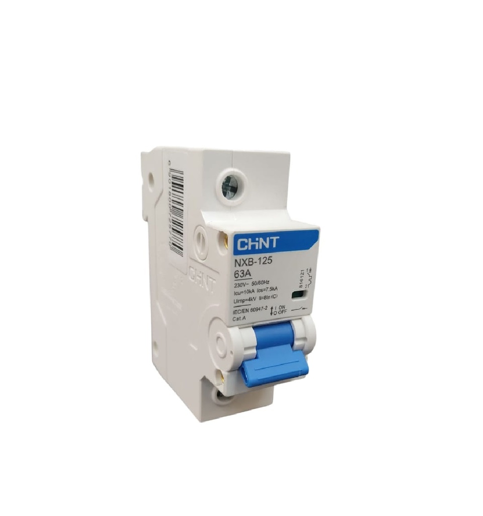 BREAKER TERMOMAGNETICO 1 X 63 AMP C. CURVE MOD. NXB-125-1-63 230 V AC REF. 725770 MARCA CHINT