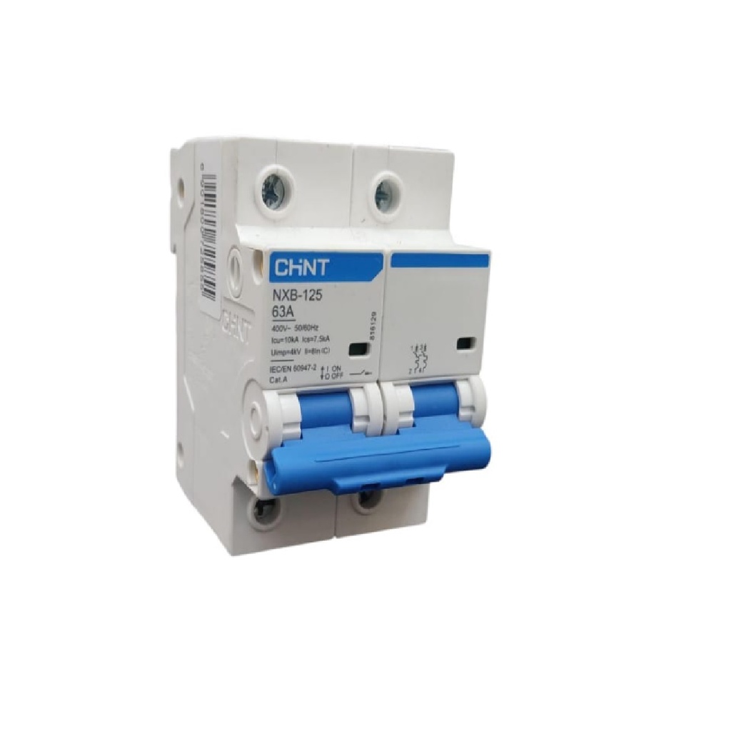 BREAKER TERMOMAGNETICO 2 X 63 AMP C. CURVE MOD. NXB-125 400 V AC REF. 725855 MARCA CHINT
