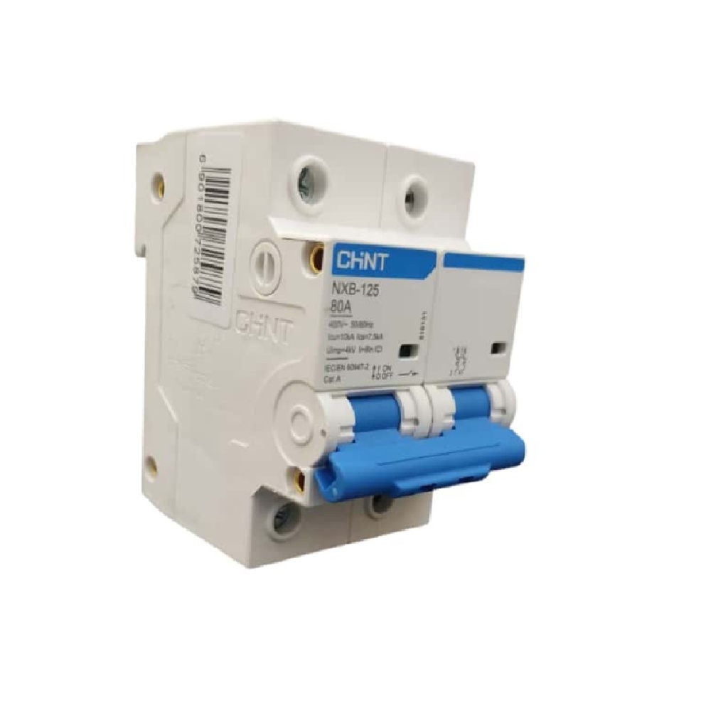BREAKER TERMOMAGNETICO 2 X 80 AMP C. CURVE MOD. NXB-125-2-80 400 V AC REF. 725879 COD. 27102020 MARCA CHINT