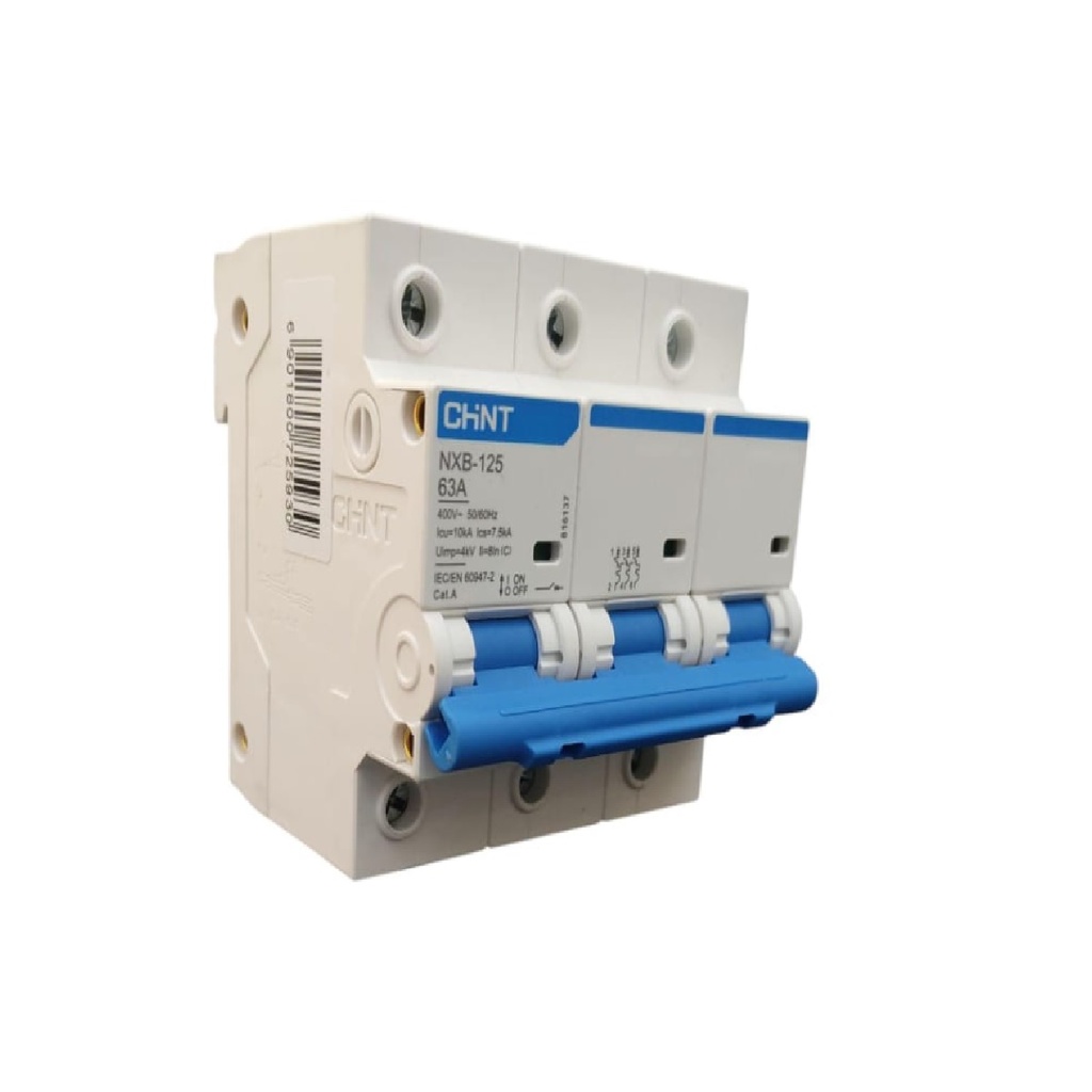 BREAKER TERMOMAGNETICO 3 X 63 AMP C. CURVE MOD. NXB-125-3-63 400 V AC REF. 725930 MARCA CHINT
