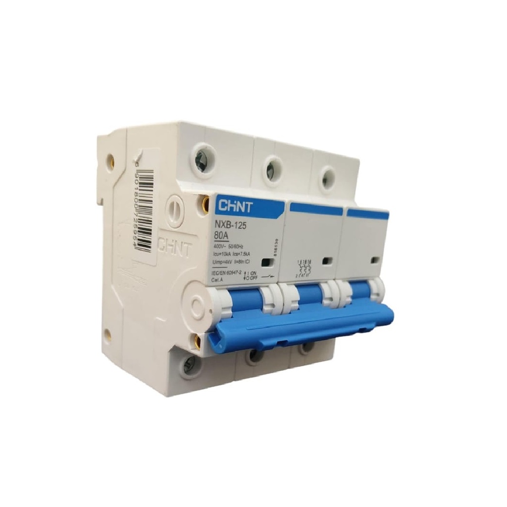 BREAKER TERMOMAGNETICO 3 X 80 AMP C. CURVE MOD. NXB-125 400 V AC REF. 725954 MARCA CHINT