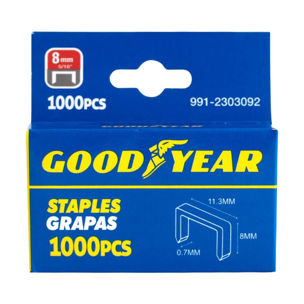 CAJA DE GRAPAS PARA TRABAJO LIGERO 5/16" - 8 MM X 1000 PZAS REF 991-2303092 / 030929 MARCA GOOD YEAR