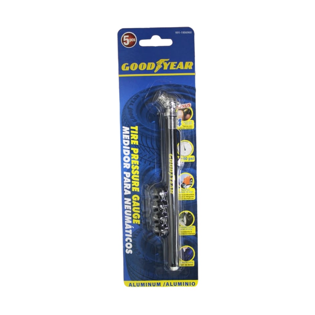 CALIBRADOR / MEDIDOR DOBLE PRESION AIRE NEUMATICO 14CM 50PSI 5PZAS REF 991-1906960 / 06960 GOOD YEAR