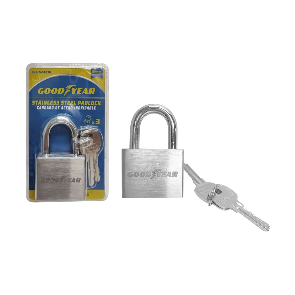 CANDADO DE ARCO ACERO INOXIDABLE 50 MM REF. 991-2401838 / 018384 MARCA GOOD YEAR
