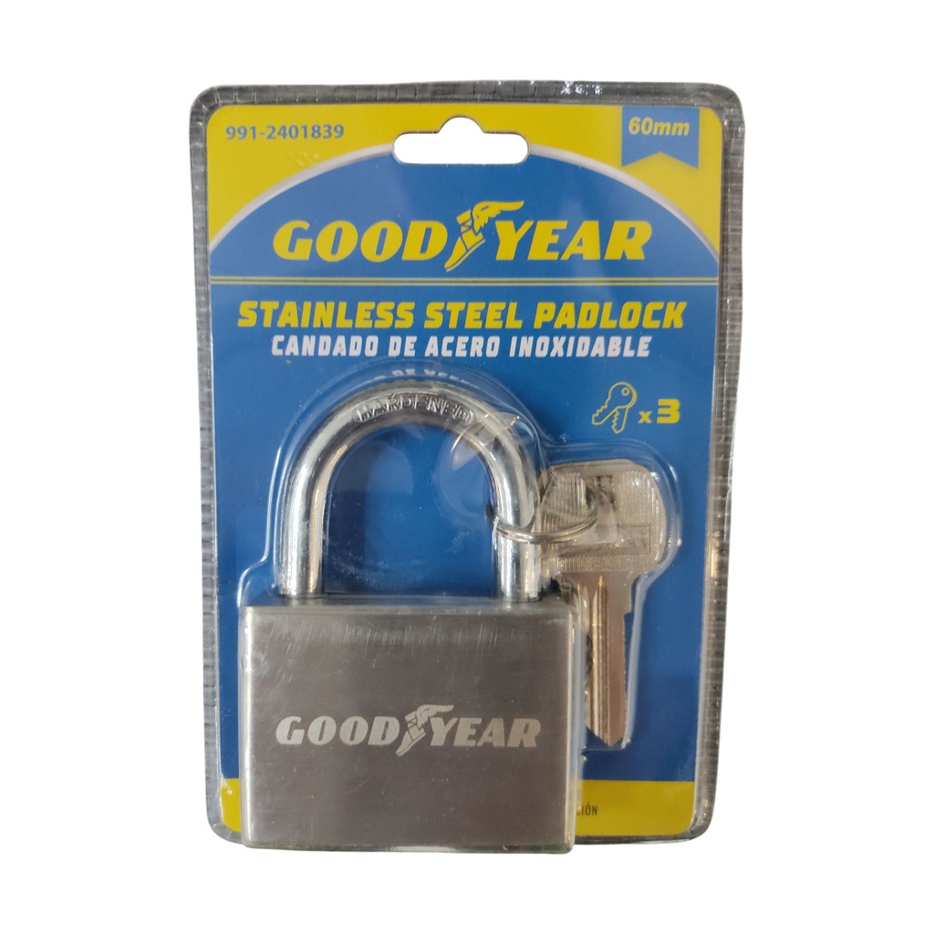 CANDADO DE ARCO ACERO INOXIDABLE 60 MM REF. 991-2401839 / 018391 MARCA GOOD YEAR