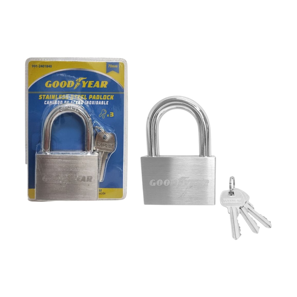 CANDADO DE ARCO ACERO INOXIDABLE 70 MM REF. 991-2401840 / 018407 MARCA GOOD YEAR