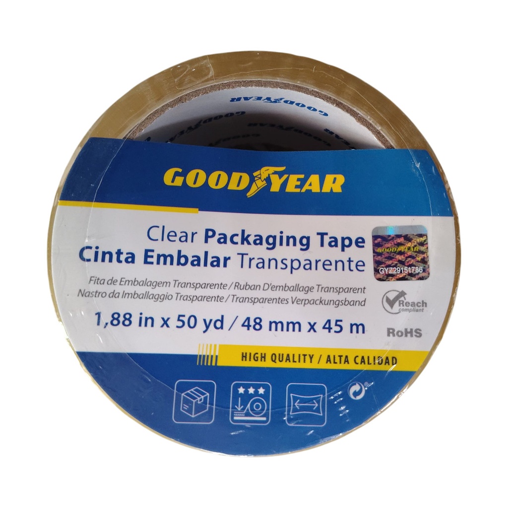 CINTA DE EMBALAR TRANSPARENTE 1.88" X 45 MTS REF. GY9050HTT / 386587 MARCA GOOD YEAR