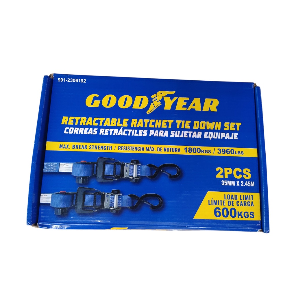 CORREA AMARRE C/RATCHET (CINCHO) DE 1" X 2.5 MTS HAST 600 KG 2UND RETRACTIL REF. 051795 GOOD YEAR