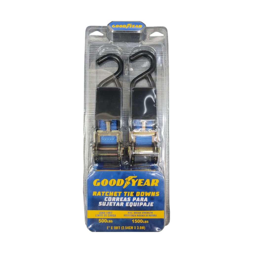 CORREA AMARRE C/RATCHET (CINCHO) DE 1" X 3 MTS HASTA 227 KG 2PZAS REF 991-2305178 / 051788 GOOD YEAR