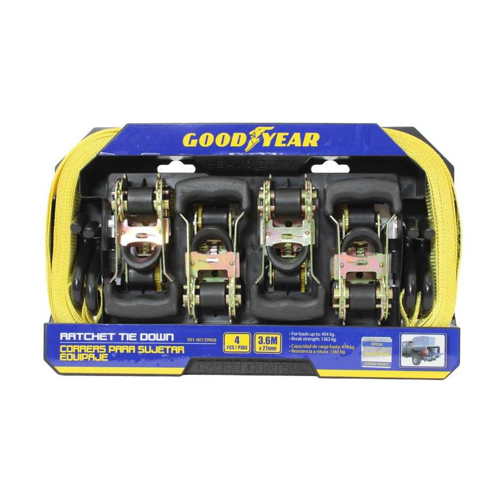 CORREA AMARRE C/RATCHET (CINCHO) DE 1"X3.6 MTS HASTA 454KG 4PZAS REF 991-90139968 / 745000 GOOD YEAR