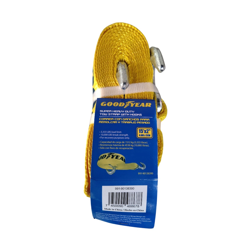 CORREA PARA REMOLQUE 2" X 4.6 MTS C/ GANCHOS CAP. 1.5 TON REF. 991-90138390 / 488678 MARCA GOOD YEAR