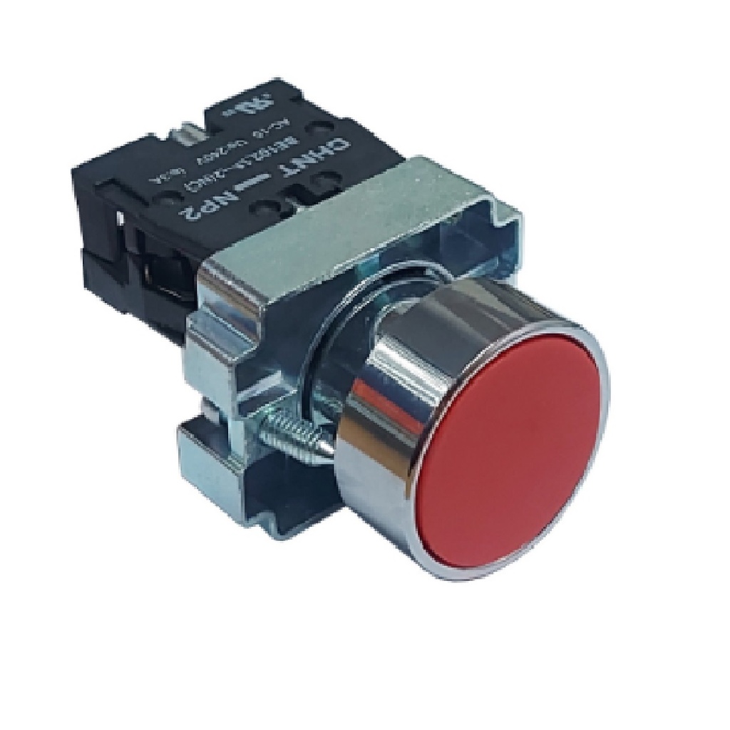 INTERRUPTOR DE BOTON ROJO METALICO CON RETORNO NP2-BE102 2 NC REF. NP2-BA42 MARCA CHINT