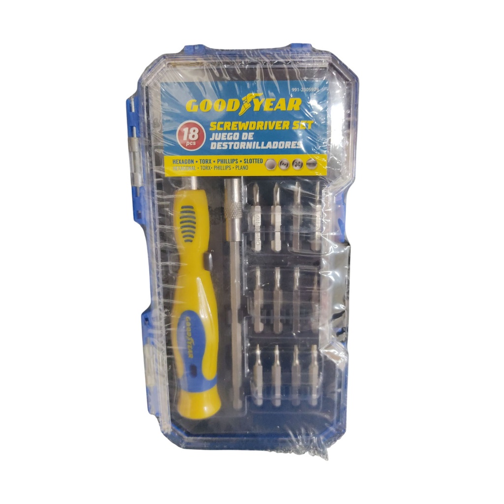 JUEGO DE DESTORNILLADOR 18 PZAS PALA/PHILL/TORX/HEX REF. 991-2305929 / 059296 MARCA GOOD YEAR