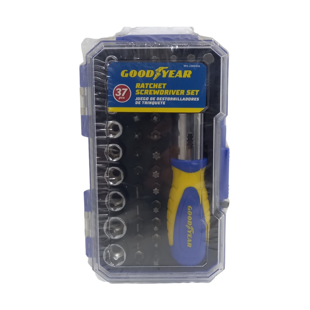 JUEGO DE DESTORNILLADOR DE TRINQUETE 37 PZAS PALA/PHILL/TORX/HEX REF. 991-2305936 / 059364 GOOD YEAR