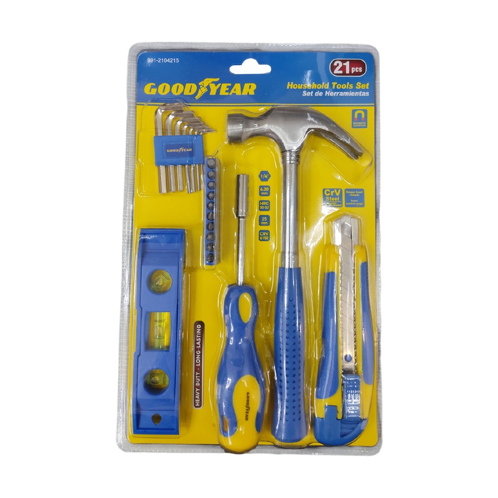 JUEGO DE HERRAMIENTAS MANUALES 21 PZAS (MART+CUCH+NIV+LLAV+DES) REF. 991-2104215 / 042153 GOOD YEAR