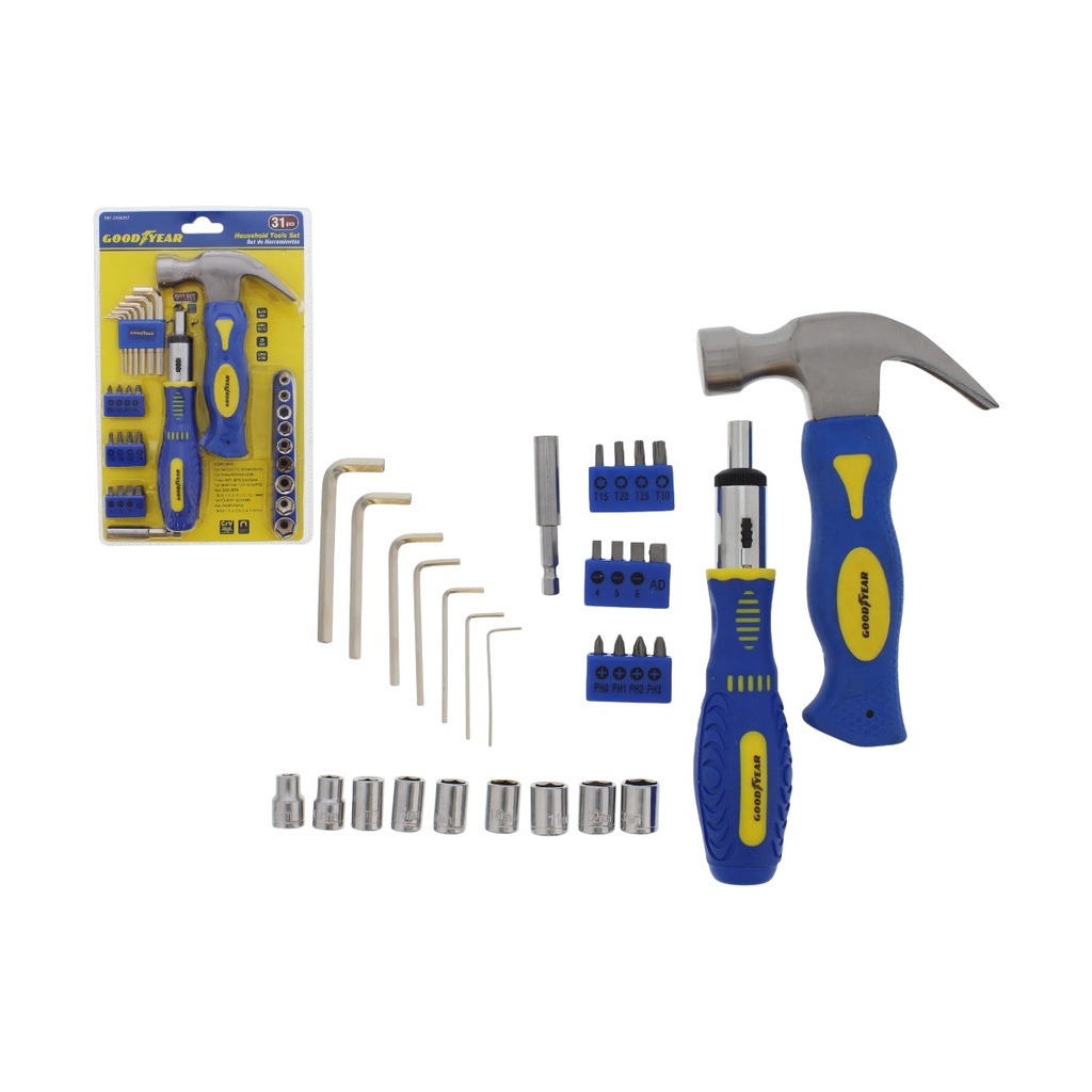 JUEGO DE HERRAMIENTAS MANUALES 31 PZAS (MART+LLAV+DES) REF. 991-2104217 / 042177 GOOD YEAR