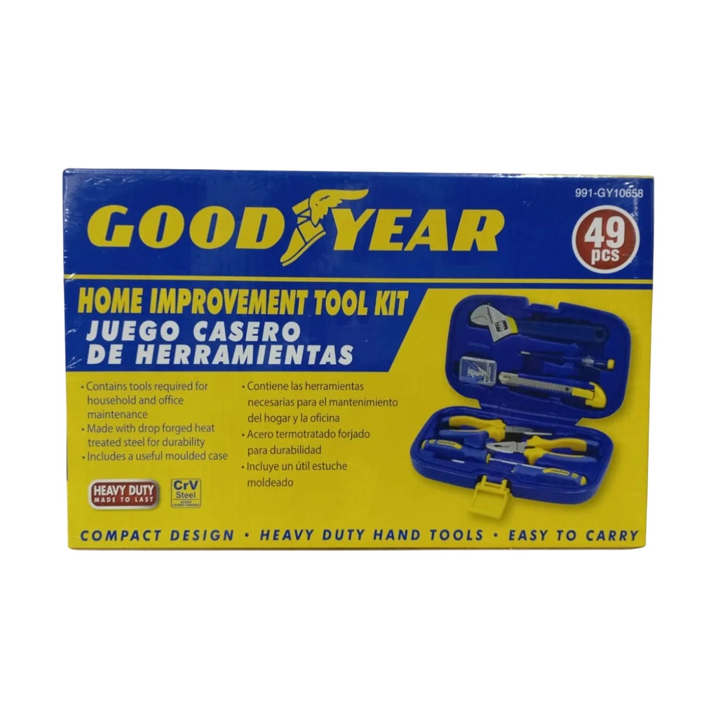 JUEGO DE HERRAMIENTAS MANUALES 49 PZAS (LLAV+PRO+CUC+ALI+DES) C/ ESTUCHE REF. 991-GY10658 GOOD YEAR