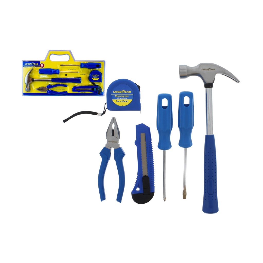JUEGO DE HERRAMIENTAS MANUALES 6 PZAS (MART+CUCH+MET+ALI+DES) REF. 991-GY17022 / 343451 GOOD YEAR