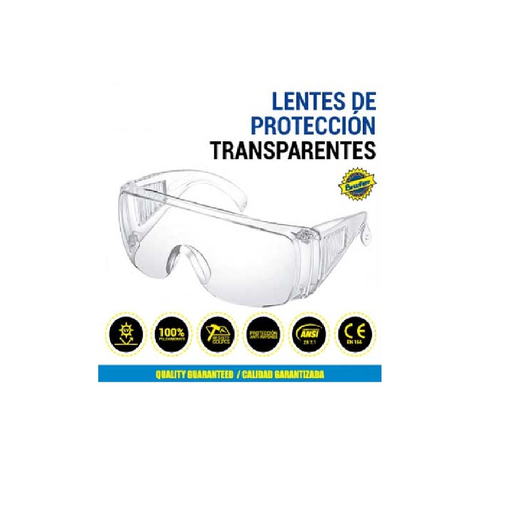 LENTES DE SEGURIDAD CUADRADOS - POLICARBONATO - TRANSPARENTE REF. 50351 / 197802 MARCA BRUFER