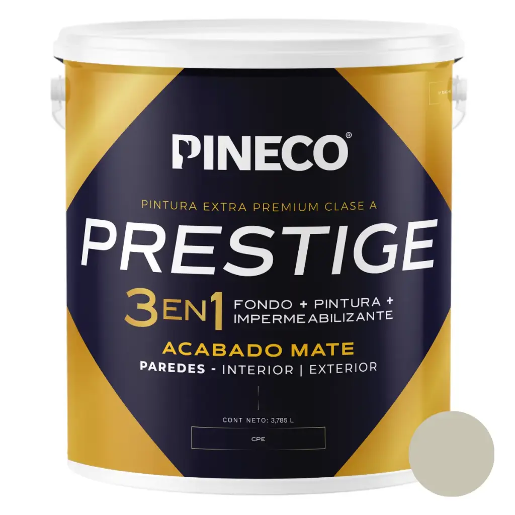 PINTURA DE CAUCHO MATE PRESTIGE 3 EN 1 CLASE AAA 01 GL COLOR GREIGE REF. 66AAA1G MARCA PINECO