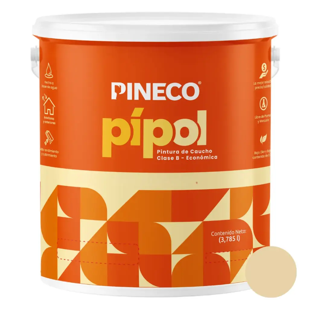 PINTURA DE CAUCHO PIPOL CLASE B 1 GL COLOR MARFIL REF. PIP0112B2G MARCA PINECO