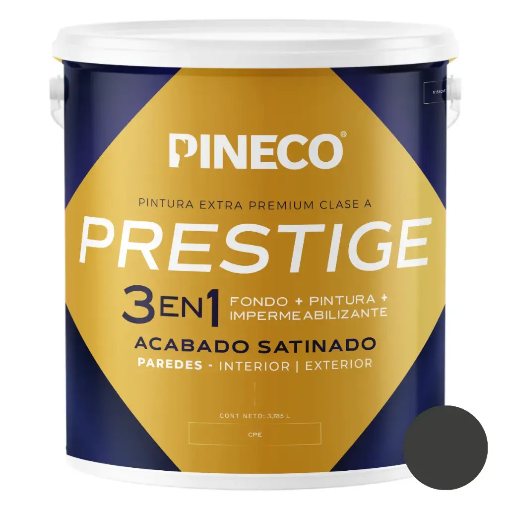 PINTURA DE CAUCHO SATINADO PRESTIGE 3 EN 1 CLASE AAA 01 GL COLOR GRIS OSC. REF. 95AAA2G MARCA PINECO