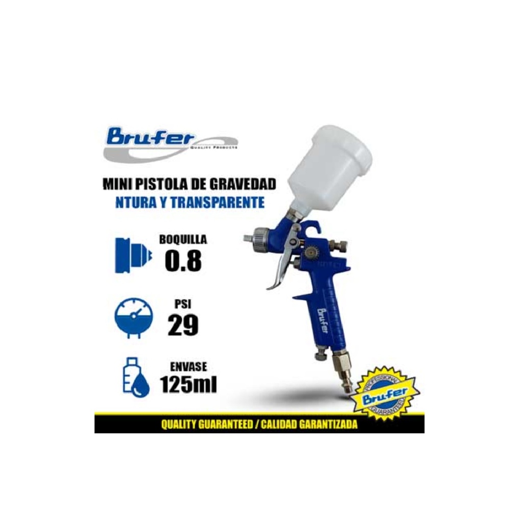 PISTOLA P/PINTAR GRAVEDAD MINI V/PLASTICO 125 ML 29 PSI BOQ. 0.8CM REF H2000-8 / 423991 MARCA BRUFER
