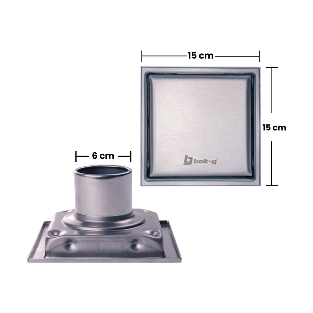 REJILLA CUADRADA  / DESAGUE DOBLE FACE 15 CM PARA TUBO 3" ACERO INOX. GRI-0877 MARCA BELT-G