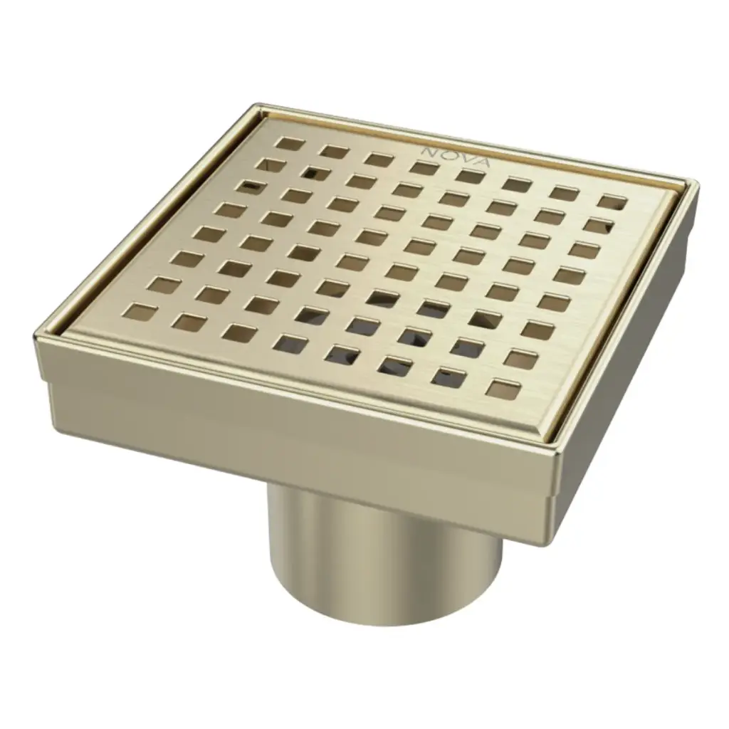 REJILLA CUADRADA / DESAGUE 10 CM SERIE SQUARE DOTS (PERFORADA) ACERO INOX D´OR / DORADO MARCA NOVA
