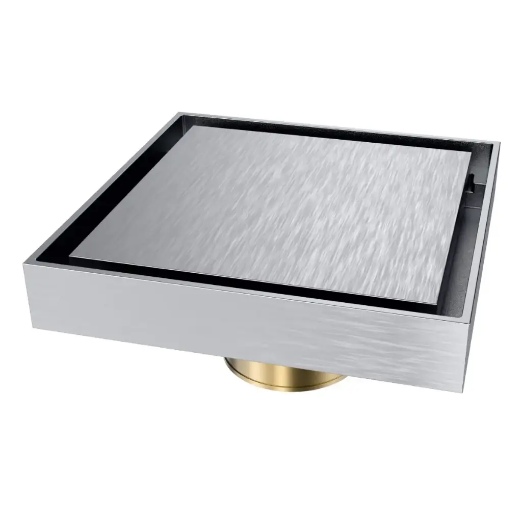 REJILLA CUADRADA / DESAGUE 10 CM SERIE SQUARE UNSEEN FLAT ACERO INOX NICKEL BRUSHED MARCA NOVA