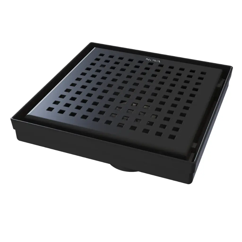 REJILLA CUADRADA / DESAGUE 15 CM SERIE SQUARE DOTTS VERT (PERFORADA) ACERO INOX NOIR / NEGRO NOVA
