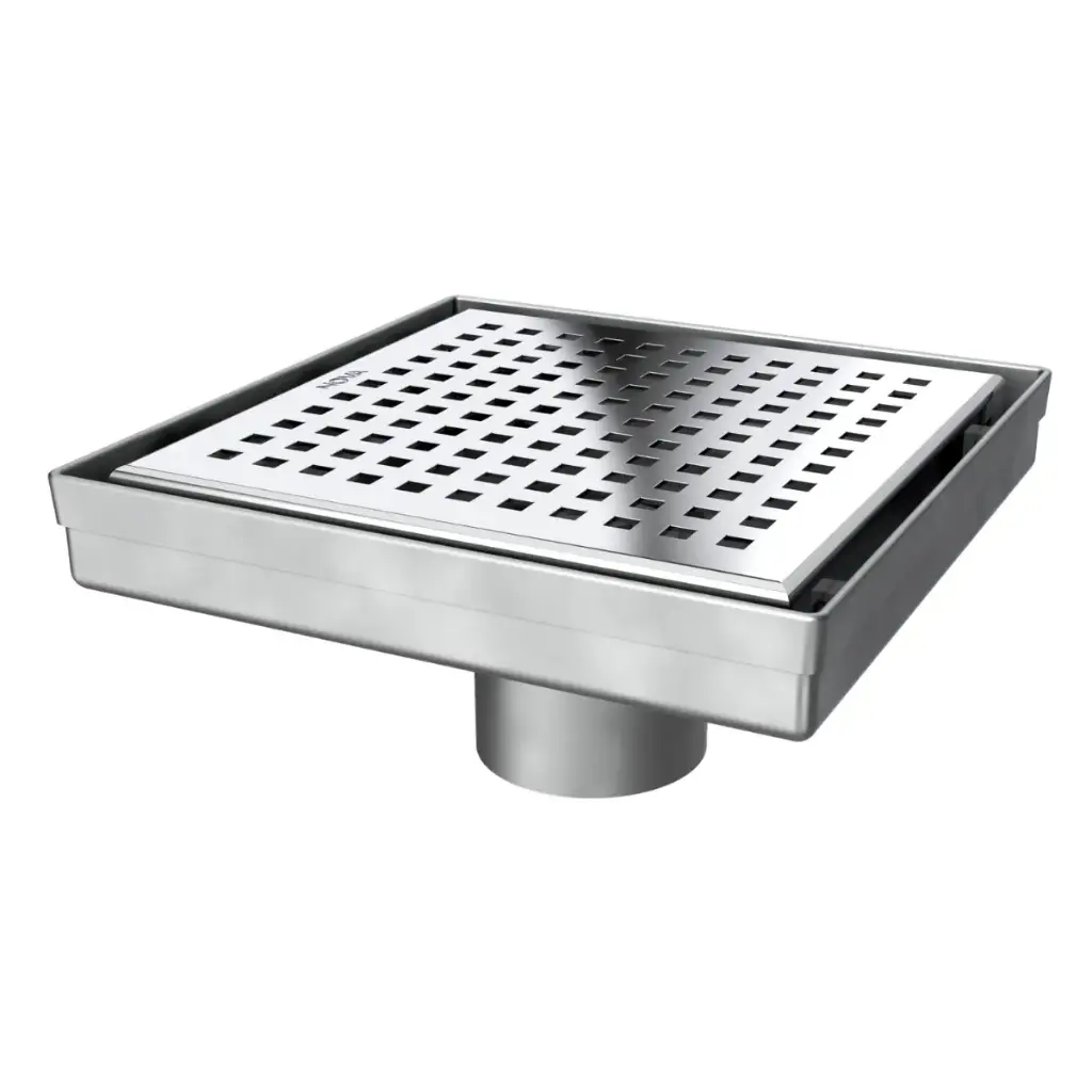 REJILLA CUADRADA / DESAGUE 15 CM SERIE SQUARE VERT DOTTS (PERFO) ACERO INOX POLISHED / CROMADO NOVA