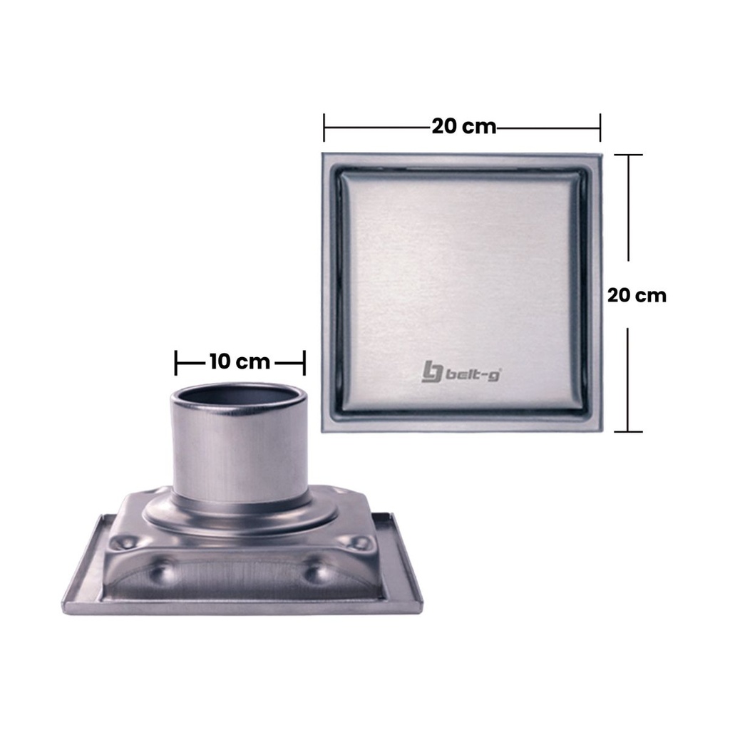 REJILLA CUADRADA / DESAGUE DOBLE FACE 20 CM PARA TUBO 4" ACERO INOX. GRI-0878 MARCA BELT-G