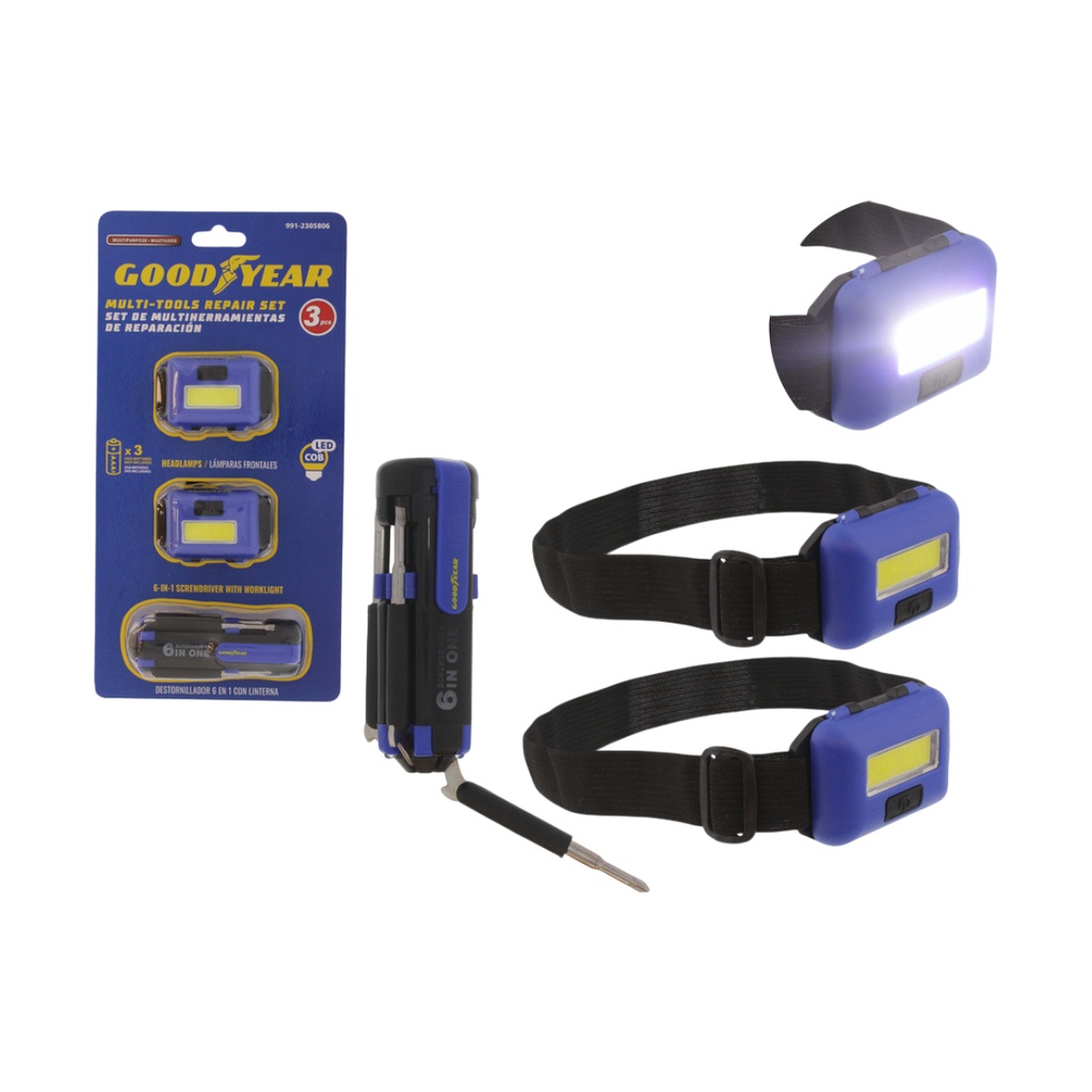 SET DE MULTIHERRAMIETAS 3 PZAS (2 LINT. DE CAB. S/BAT. + 1 DEST. 6EN1 C/LINT.) REF. 991-2305806 / 058060 GOOD YEAR