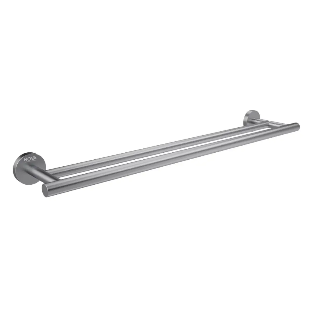 TOALLERO DE BARRA ACERO INOXIDABLE 60 CM DOBLE SERIE TEMPO BRUSHED RAD / GRIS REF. NVACC7614 NOVA