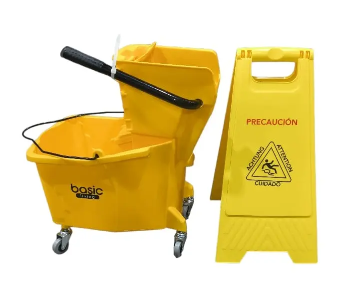 TOBO CARRITO TRAPEADOR PVC COLOR AMARILLO 30 LTS C/RUEDAS 56 X 38 X 81.50 CM + AVISO COD. 123402 REF. 23-22-028 MARCA BASIC LIVING