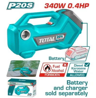 BOMBA DE TRANSFERENCIA / HIDROJET INALAMBRICA 20V 45L/MIN 4500 RPM S/ BAT. NI CARG REF. TTPLI2001 / 866664 TOTAL TOOLS