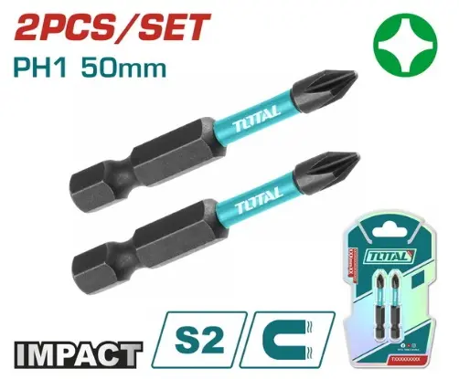 JUEGO DE PUNTAS PARA DESTORNILLADOR DE IMPACTO 50MM 2PZAS REF. TACIM71PH150 / 229717 MARCA TOTAL TOOLS