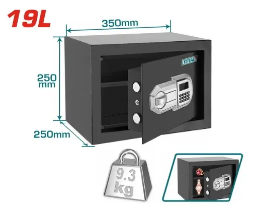 CAJA FUERTE 25 CM X 35 CM X 25 CM ELECTRONICA 9.3 KG GRIS REF. TESF2501 / 884316 MARCA TOTAL TOOLS