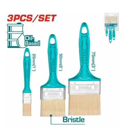BROCHA PARA PINTAR 3 PZAS (1", 2" Y 3") PINT. A BASE DE ACEITE MANGO VERDE REF. THT8450301 / 847175 MARCA TOTAL TOOLS