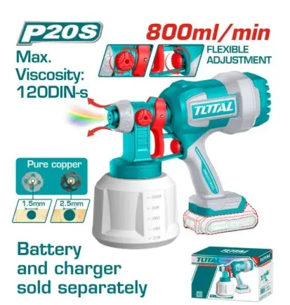 PISTOLA PARA PINTAR INALAMBRICA 20 V 1 LT S/ BATERIA 4 ACC. (VASO-AGUJA-BOQUILLA) REF. TSLGLI2004 / 808854 MARCA TOTAL TOOLS